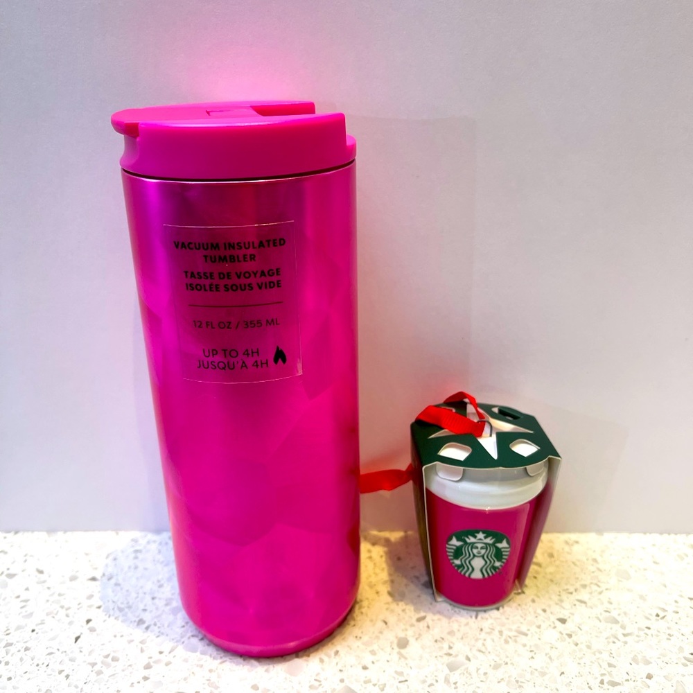 2021 Starbucks Pink Vacuum Insulated Stainless Steel Tumbler and Ornament